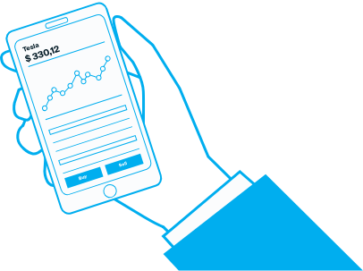 Person using the OLLEUX trading app to buy or sell stocks.